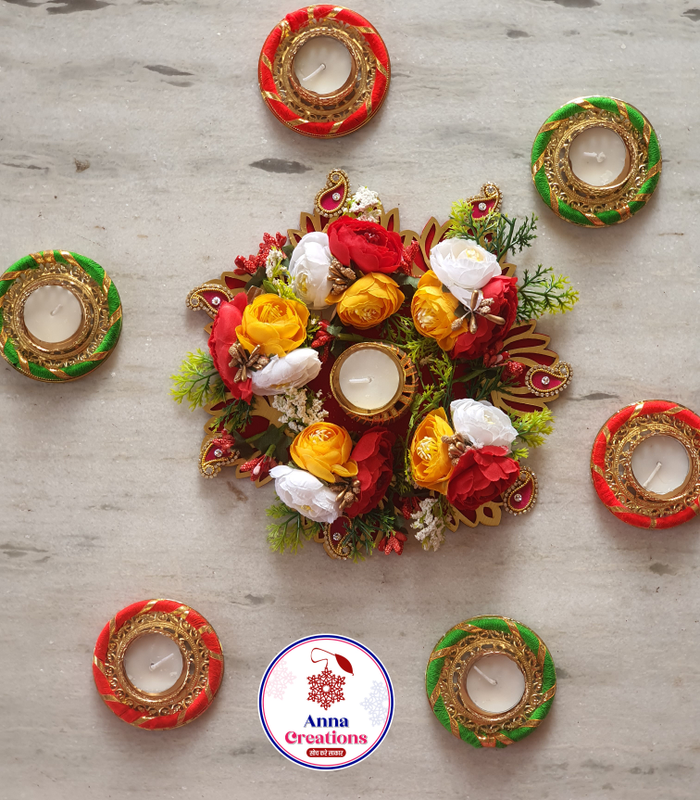 Flower Rangoli With Tealights for Diwali