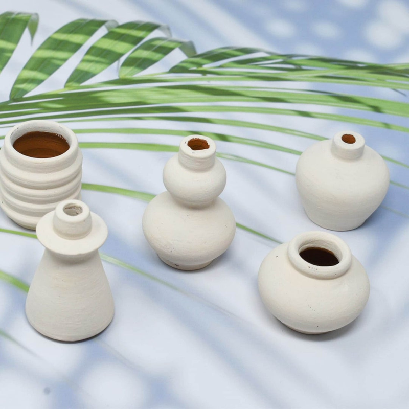 Handicraft Terracotta/ Clay Miniature Vases set of 5- Minimalist design/ Home Decoration/Tinny Pottery Gift(design may vary )